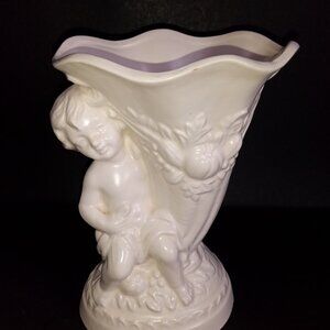 1960s INARCO Japan E-4605 7" Porcelain Cherub Flower Vase All White